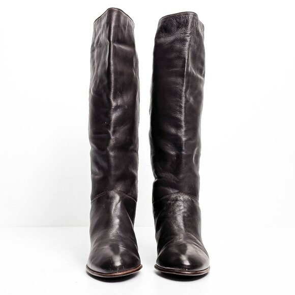 Nine West Teardrop Dark Brown Leather Vintage 90s Slip-on Tall Boots sz 9 - Picture 2 of 8